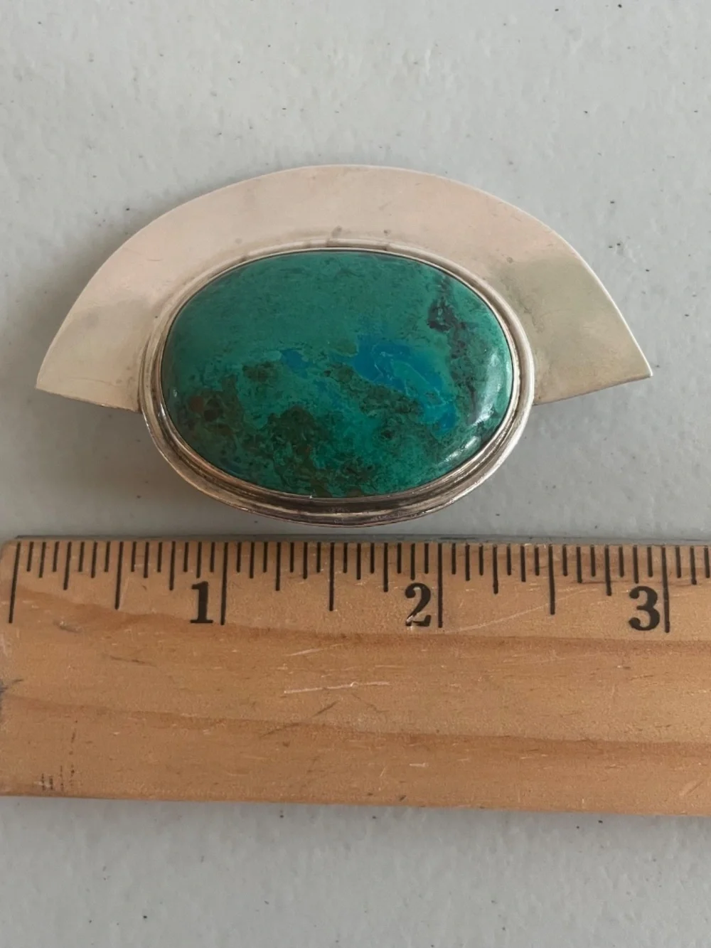 925 Money Clip with Large Chrysocolla Malachite Vintage Mexican Modernist